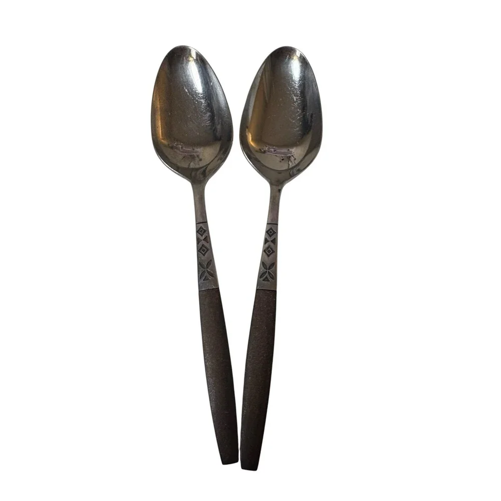 Vintage EKCO Eterna EKS5 Serving Spoon Set 2pc Stainless Japan